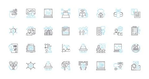 Data analysis linear icons set. Analytics, Computation, Metrics, Modelling 库存插图