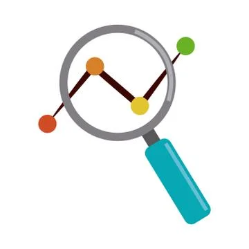 Data analysis, magnifier dotted line chart marketing flat icon Illustrazione stock