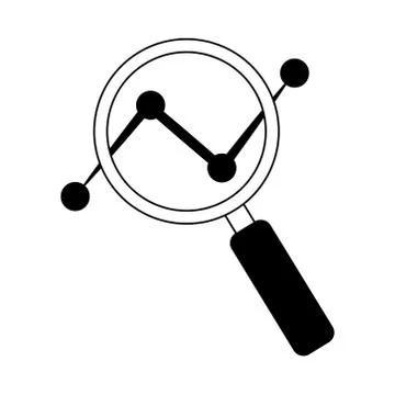 Data analysis, magnifier dotted line chart marketing line icon Stock Illustration