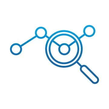 Data analysis, magnifier dotted line chart marketing, gradient blue line icon Stock Illustration