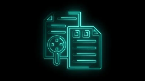 Data analysis with magnifying glass and document neon outline on black Stock Footage 322974868