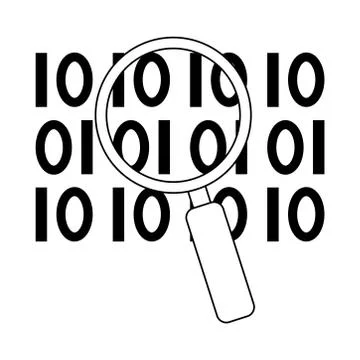 Data analysis, magnifying glass binary digital development line icon Illustrazione stock