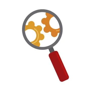 Data analysis, magnifying glass gear engine optimization flat icon Stock Illustration