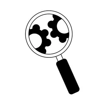 Data analysis, magnifying glass gear engine optimization line icon Stock Illustration