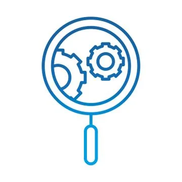 Data analysis, magnifying glass gear engine optimization, gradient blue line Stock Illustration