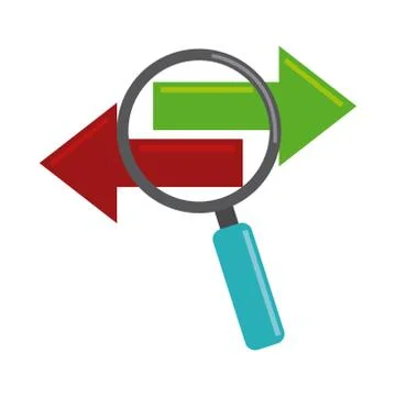 Data analysis, magnifying glass searching information flow flat icon Stock Illustration