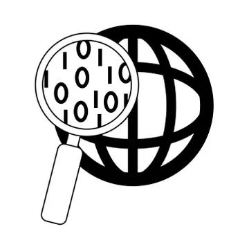 Data analysis, magnifying glass world social management line icon Stock Illustration