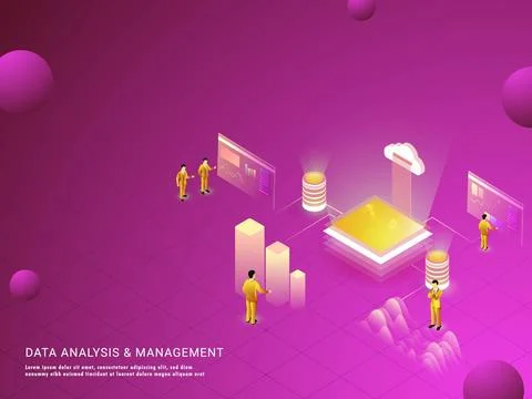 Data Analysis &amp; Management concept based isometric design with tiny busines.. Stock Illustration