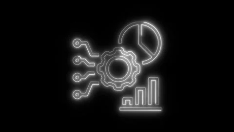 Data Analysis Management Outline Icon in HD Video Neon Animation Stock Footage 304553887