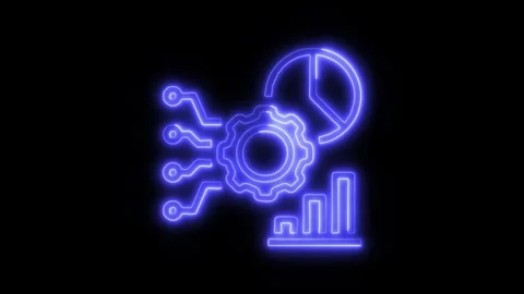 Data Analysis Management Outline Icon in HD Video Neon Animation Stock Footage 304553889