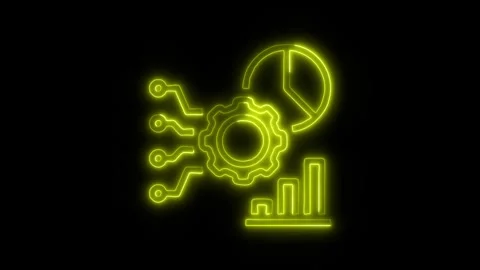 Data Analysis Management Outline Icon in HD Video Neon Animation Vídeos de archivo 304553897