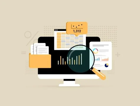 Data analysis on marketing analytics dashboard - business metrics, document Stock Illustration