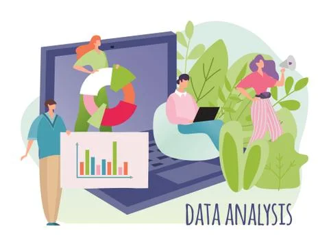 Data analysis marketing concept vector illustration, flat tiny cartoon people Stock Illustration