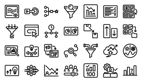Data Analysis Marketing Conversion Line Icon Set Vector Illustration Stock Illustration