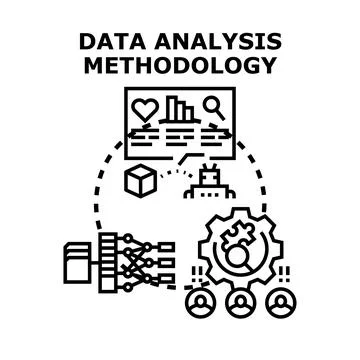 Data analysis methodology illustrating process of collecting, processing, and 스톡 일러스트