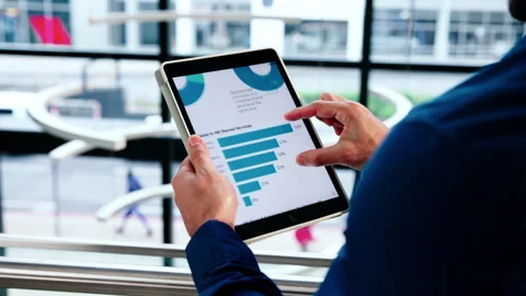 Data analysis, online and hands with tablet screen in office, performance review Stock Footage 346872022