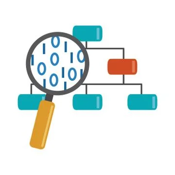 Data analysis, organization chart magnifier development flat icon Stock Illustration