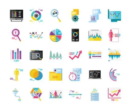 Data analysis, pack icons business finance scheme presentation stock and others Illustrazione stock