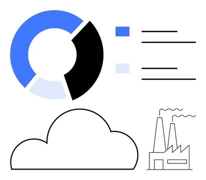 Data Analysis with Pie Chart and Factory Emissions Environmental Impact Stock Illustration