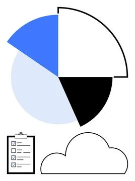 Data Analysis Pie Chart with Checklist and Cloud for Efficient Task Management Stockillustratie