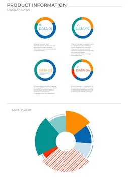 Data analysis pie charts in color. Finance elements charts. Illustrazione stock