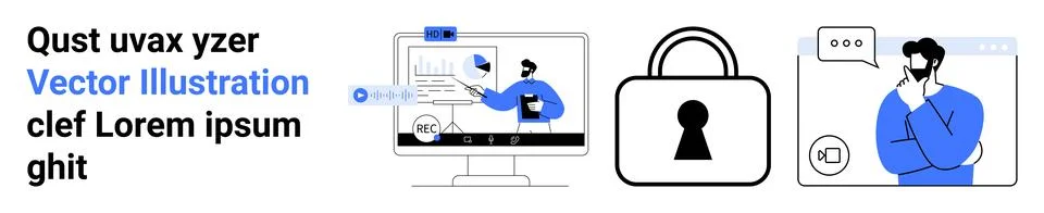 Data Analysis Presentation, Cybersecurity Lock, Man Thinking 스톡 일러스트
