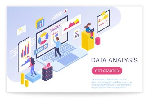 Data analysis process, big data concept 3d isometric vector illustration. People Stock Illustration