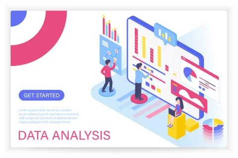 Data analysis process, big data concept isometric illustration for internet Stock Illustration