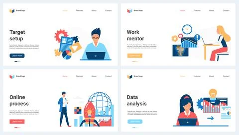 Data analysis process, target setup and development, mentorship set and tiny Illustrazione stock