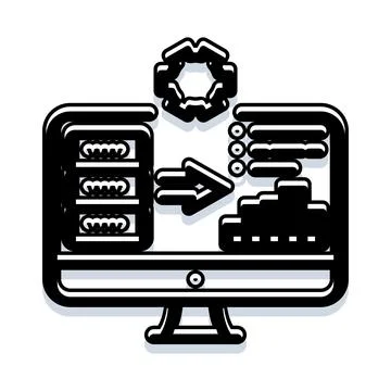 Data analysis processing on computer monitor icon Illustrazione stock
