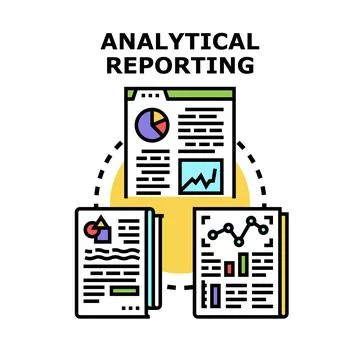 Data analysis report documents researching business insights Stock Illustration