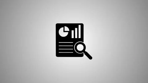 Data analysis report icon animation with magnifying glass and financial cha.. Stock Footage 346490877