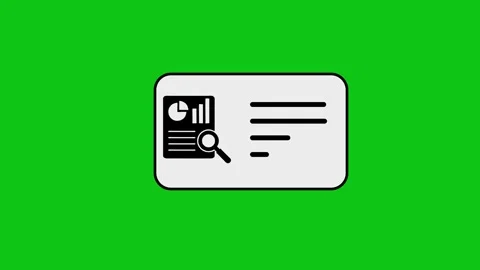 Data analysis report icon animation appearing on card against green backgroun Stock Footage 346497209