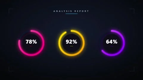 Data analysis report with three glowing circular progress indicators and pe.. 動画素材 336365051