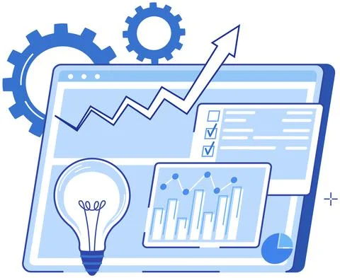 Data analysis research statistics concept. Strategy, business development Illustrazione stock