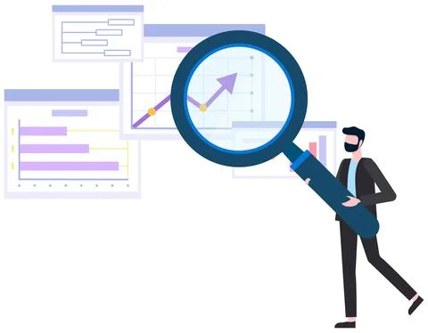 Data analysis research statistics interactive panel. Data screen with charts Stock Illustration