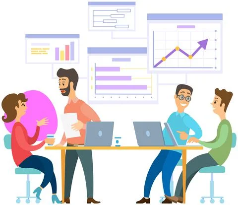 Data analysis research statistics interactive panel. Data screen with charts Stock Illustration