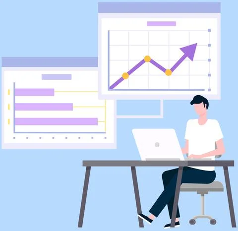 Data analysis research statistics interactive panel. Data screen with charts Illustrazione stock