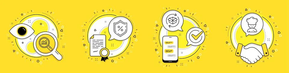 Data analysis, Return parcel and Loan percent icons set. Cooking chef sign Stock Illustration