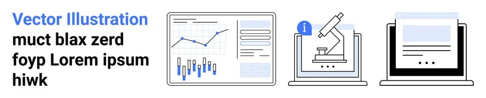 Data Analysis, Scientific Research, and Digital Documentation Visual Set fo.. Stock Illustration