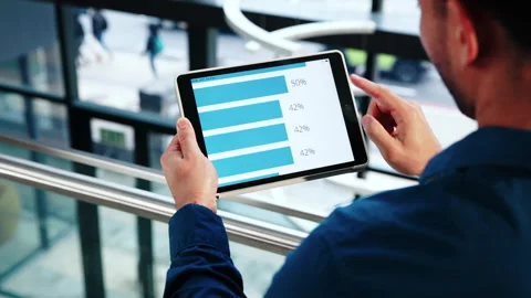 Data analysis, scroll and hands with tablet screen in office, performance review Stock Footage 346872758