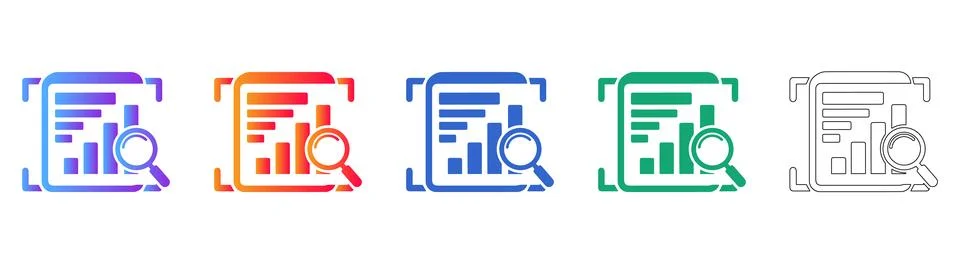 Data Analysis Search Report Icon Set Stock Illustration
