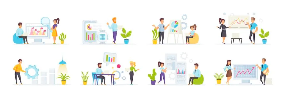 Data analysis set with people characters Stock Illustration