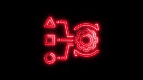 Data Analysis Simulation Outline Icon in HD Video Neon Animation Stock Footage 304554002