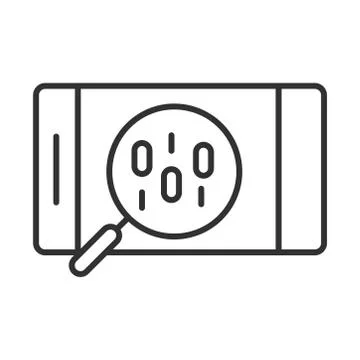 Data analysis, smartphone binary code magnifier financial business line icon Stock Illustration