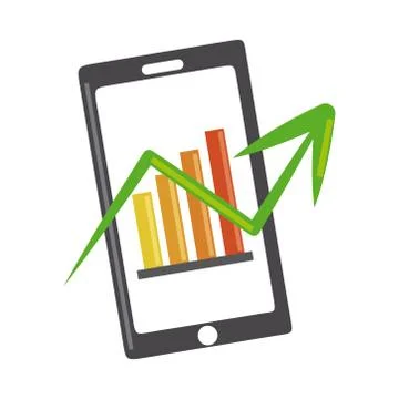 Data analysis, smartphone screen with graphs, perspective business strategy flat Stockillustratie