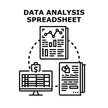 Data analysis spreadsheet concept visualizing financial report Illustrazione stock