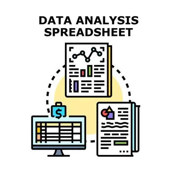 Data analysis spreadsheet concept visualizing financial report Stock Illustration
