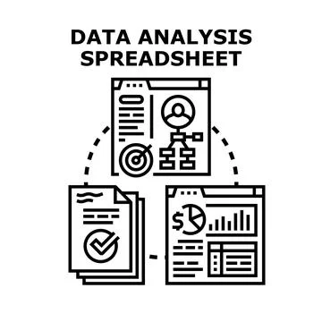 Data analysis spreadsheet concept visualizing business finance Stock Illustration