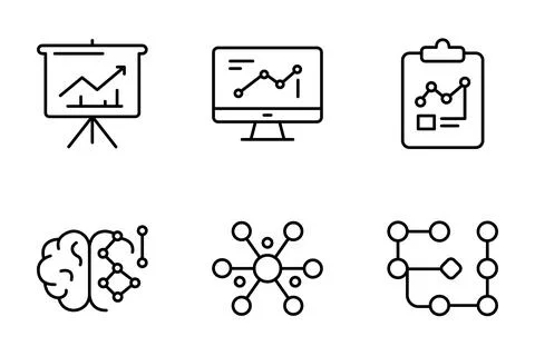 Data Analysis Statistics Business Intelligence Workflow Process Line Icon Set Stock Illustration